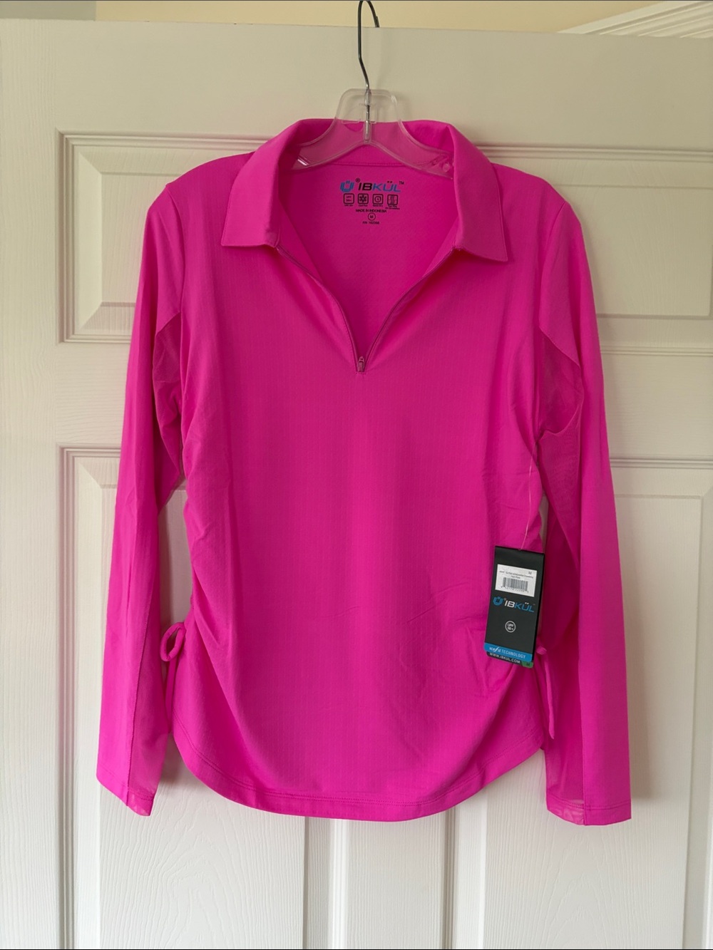 IBKUL NWT size M Women’s Hot Pink Long-Sleeve Half-Zip Performance Polo. Upf 50